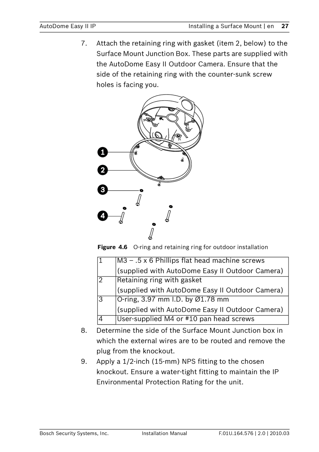 Bosch Appliances VEZ installation manual O-ring and retaining ring for outdoor installation 