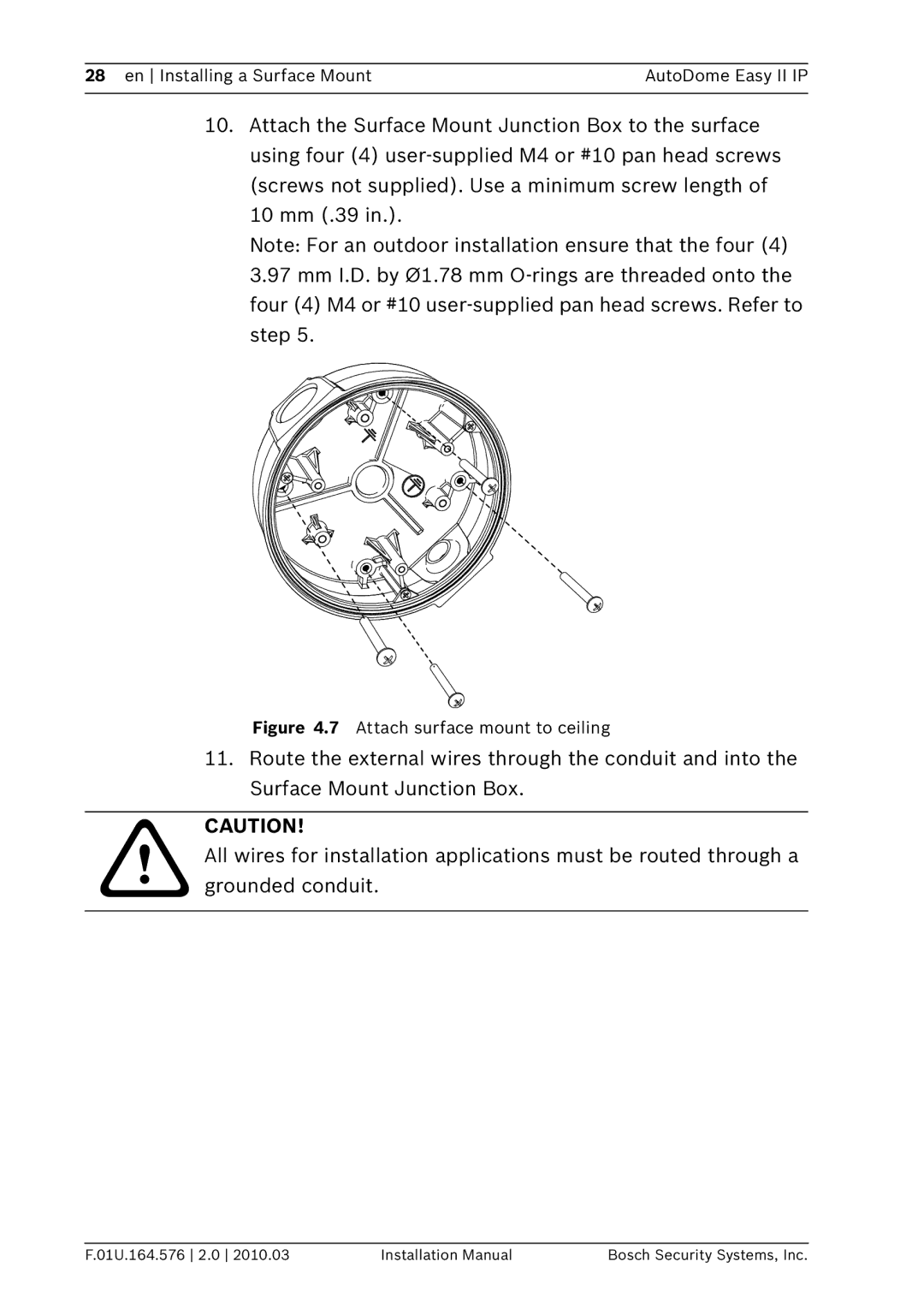 Bosch Appliances VEZ installation manual Attach surface mount to ceiling 