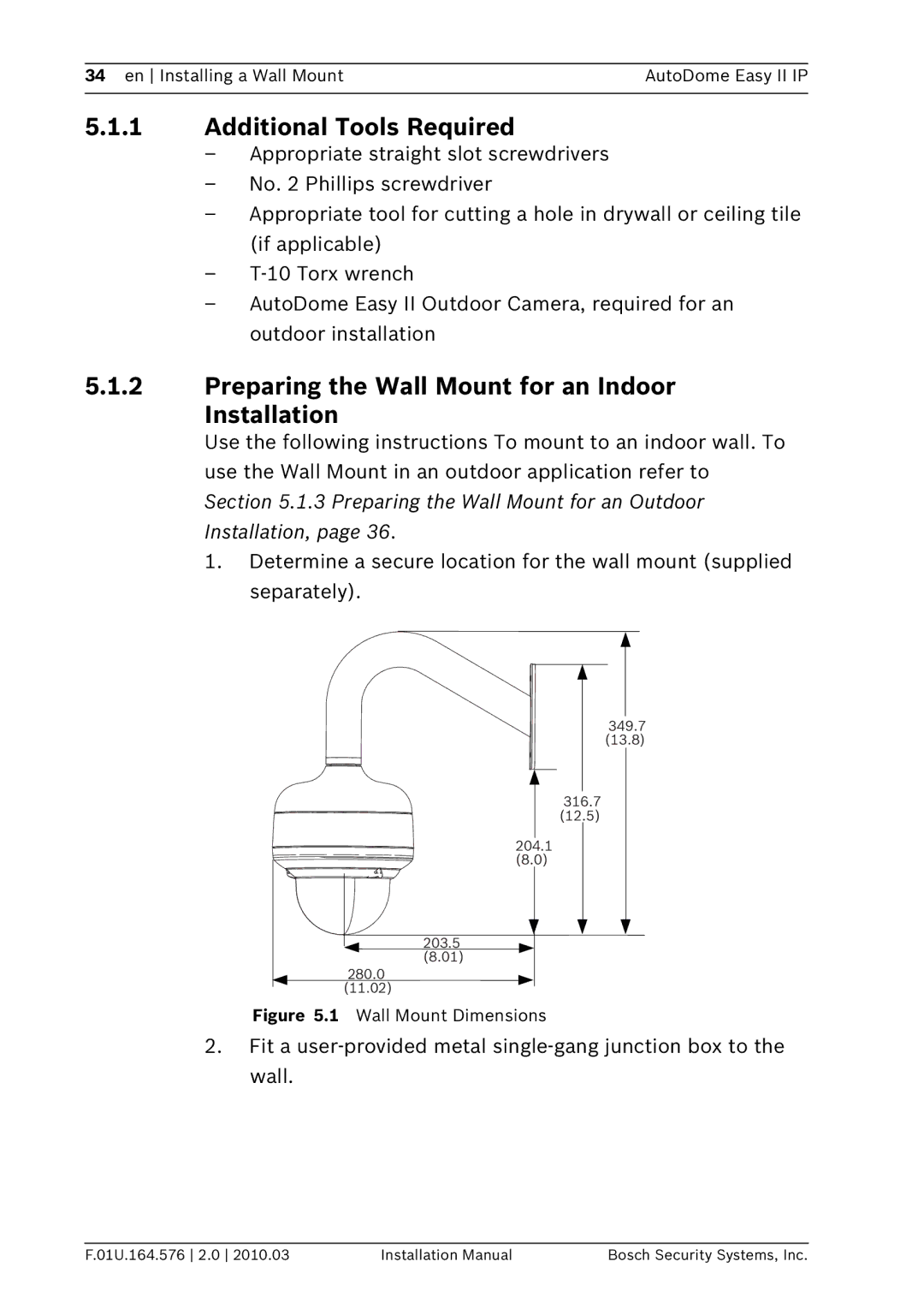 Bosch Appliances VEZ installation manual Preparing the Wall Mount for an Indoor Installation, Wall Mount Dimensions 