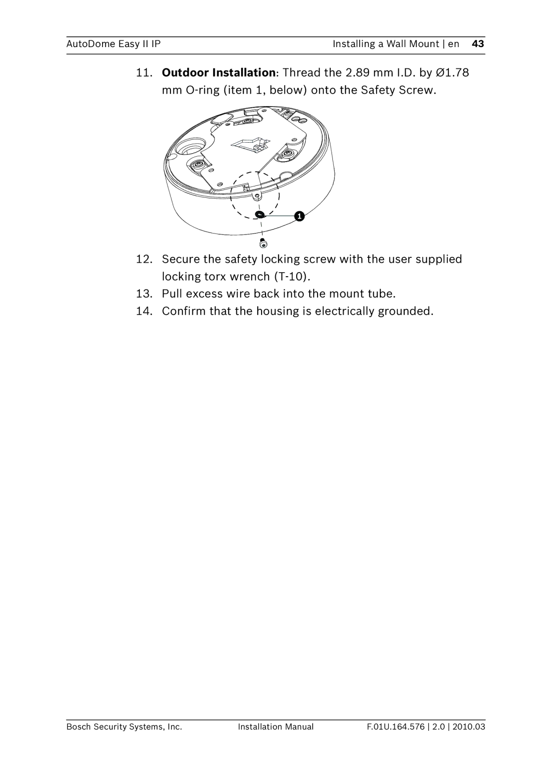 Bosch Appliances VEZ installation manual AutoDome Easy II IP Installing a Wall Mount en 