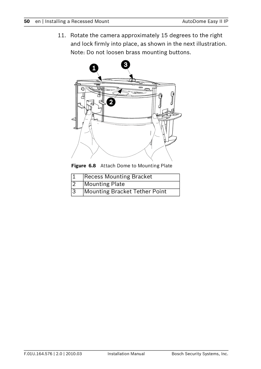 Bosch Appliances VEZ installation manual Attach Dome to Mounting Plate 