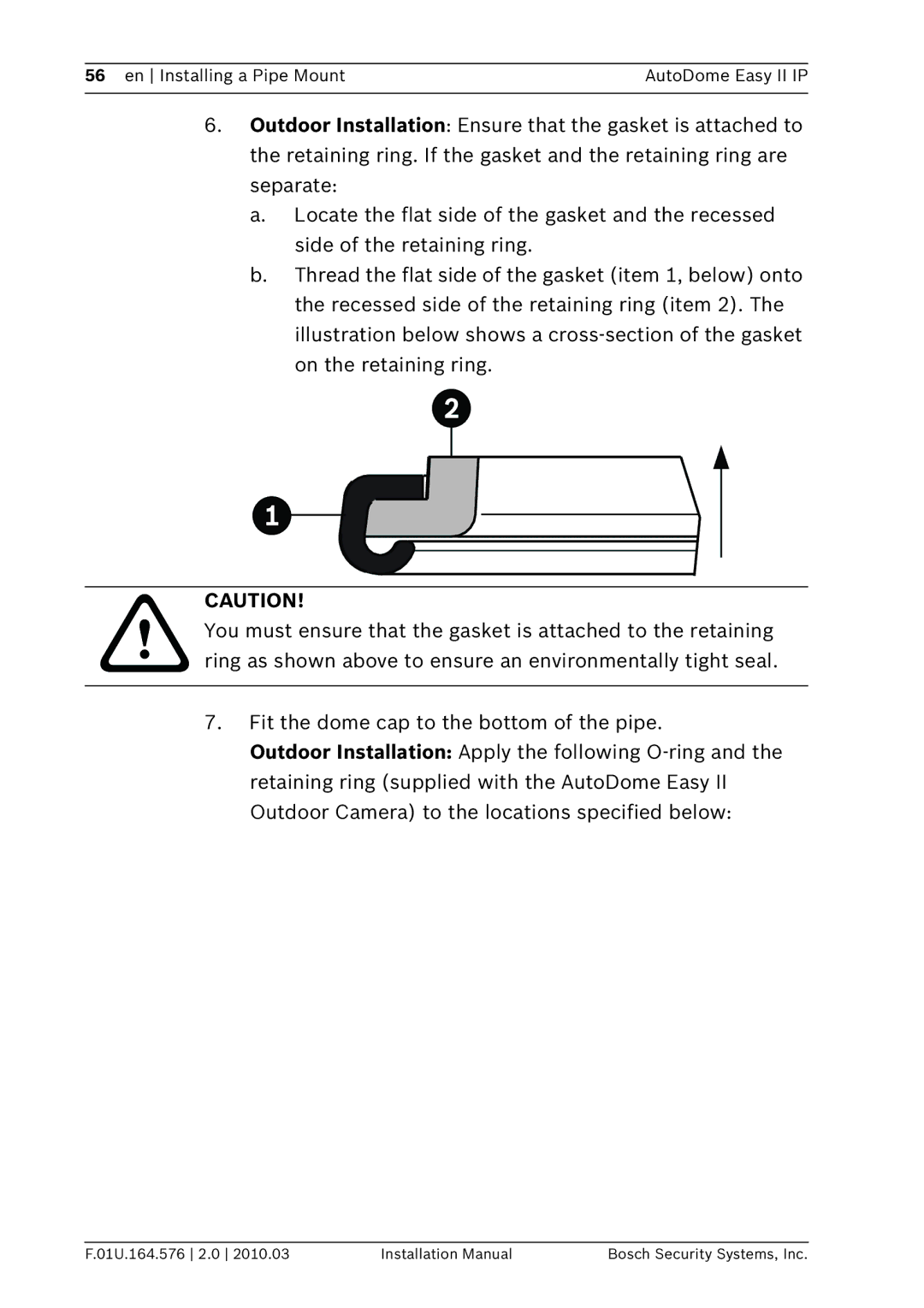 Bosch Appliances VEZ installation manual En Installing a Pipe Mount AutoDome Easy II IP 