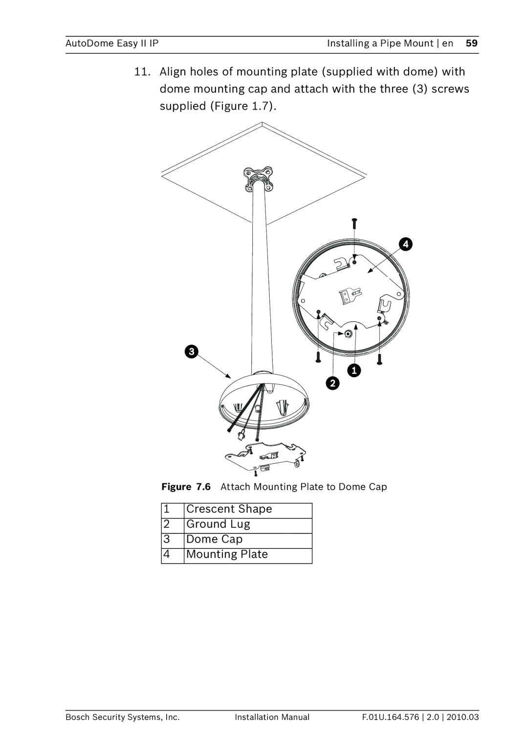 Bosch Appliances VEZ Crescent Shape Ground Lug Dome Cap Mounting Plate, Attach Mounting Plate to Dome Cap 