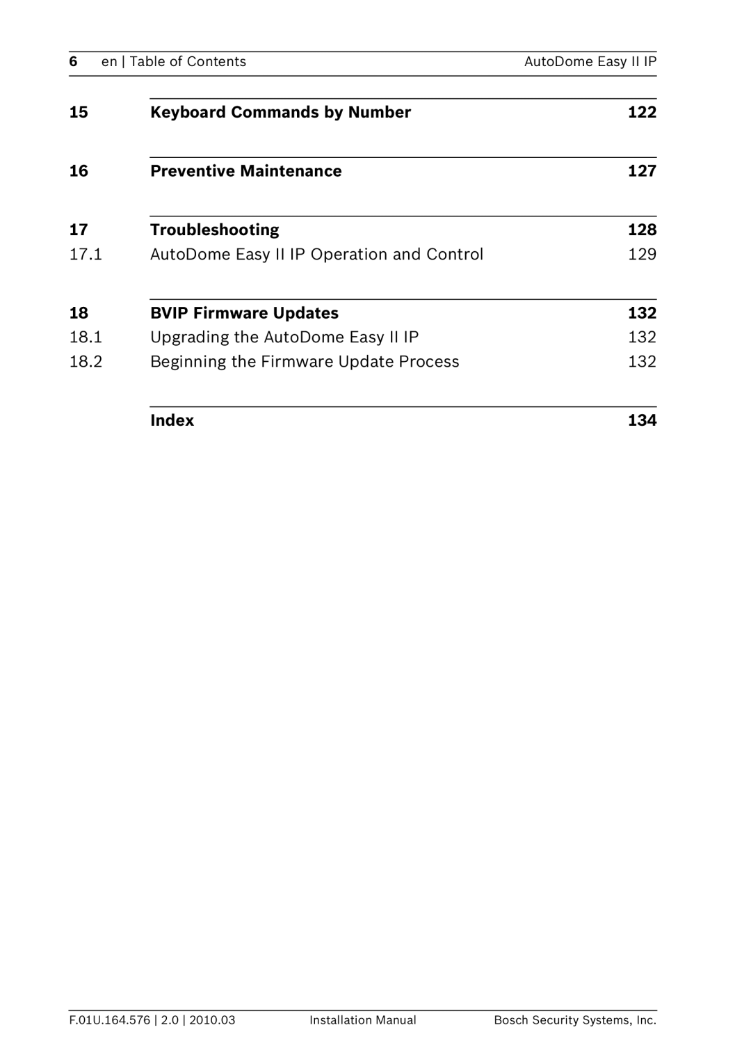 Bosch Appliances VEZ installation manual En Table of Contents AutoDome Easy II IP 