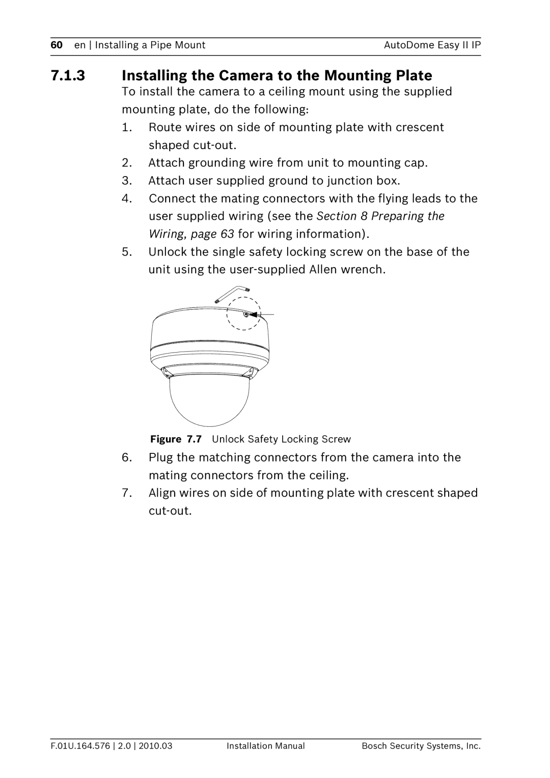 Bosch Appliances VEZ installation manual Installing the Camera to the Mounting Plate 