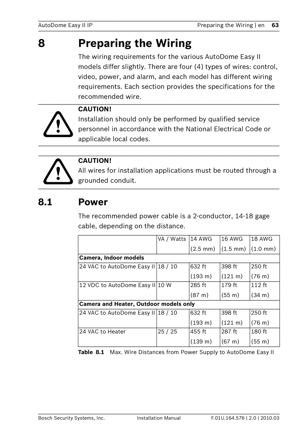 Bosch Appliances VEZ installation manual Preparing the Wiring, Power 