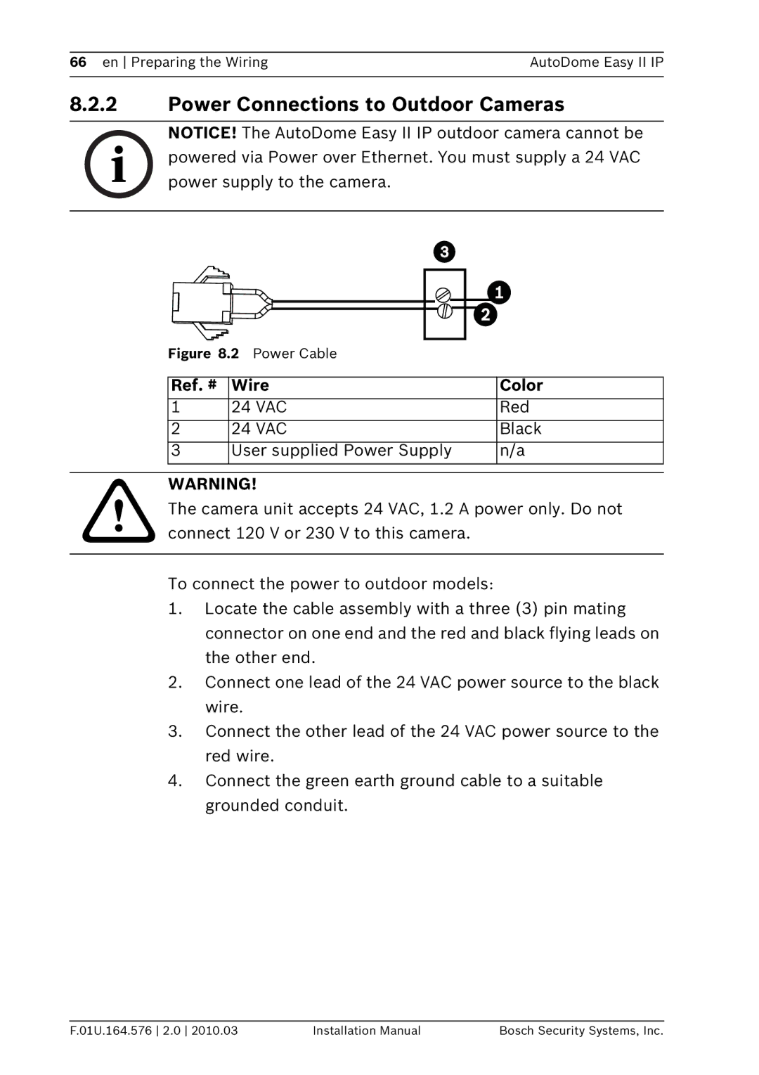 Bosch Appliances VEZ installation manual Power Connections to Outdoor Cameras 