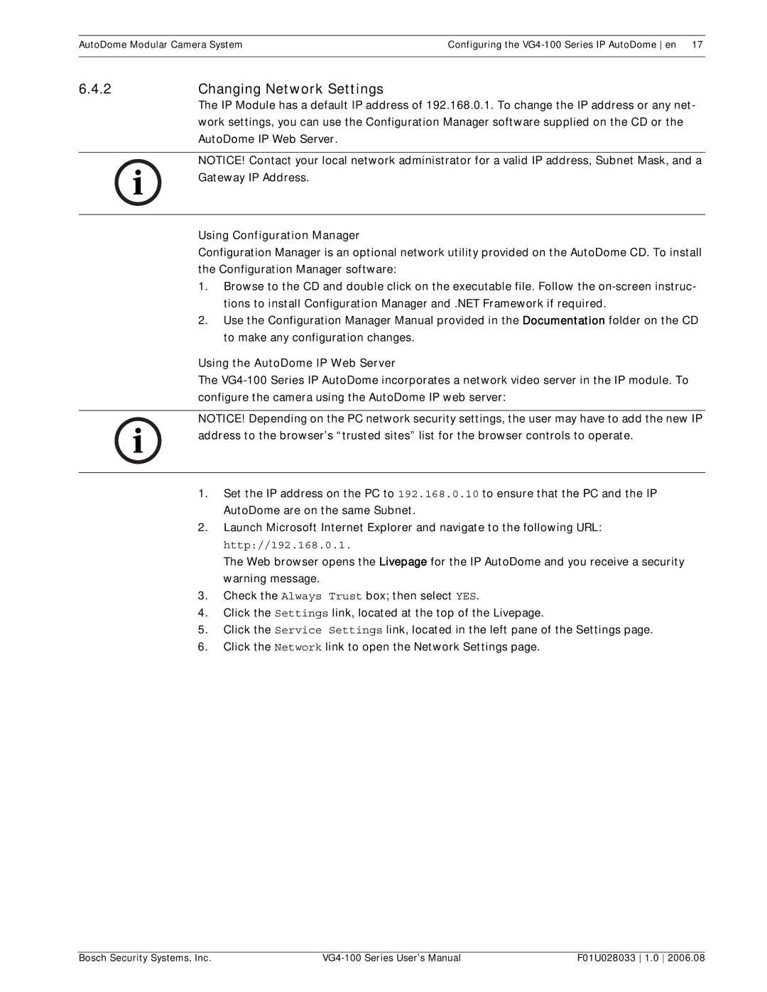 Bosch Appliances VG4-100 user manual Using Configuration Manager, Using the AutoDome IP Web Server 