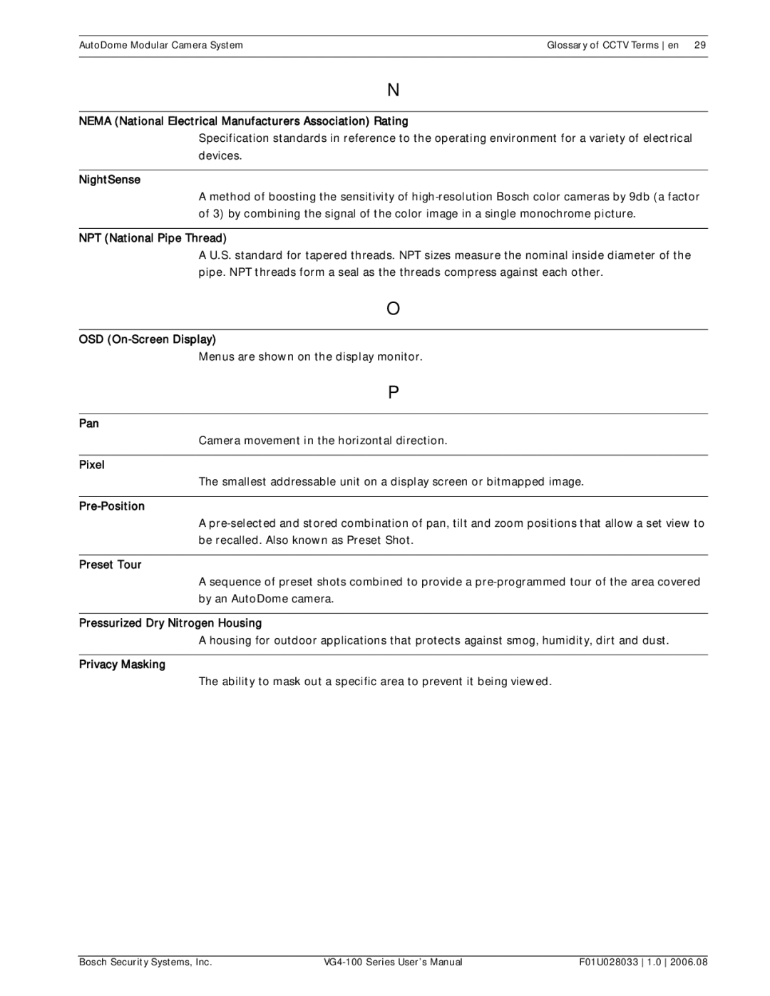 Bosch Appliances VG4-100 Nema National Electrical Manufacturers Association Rating, NightSense, NPT National Pipe Thread 