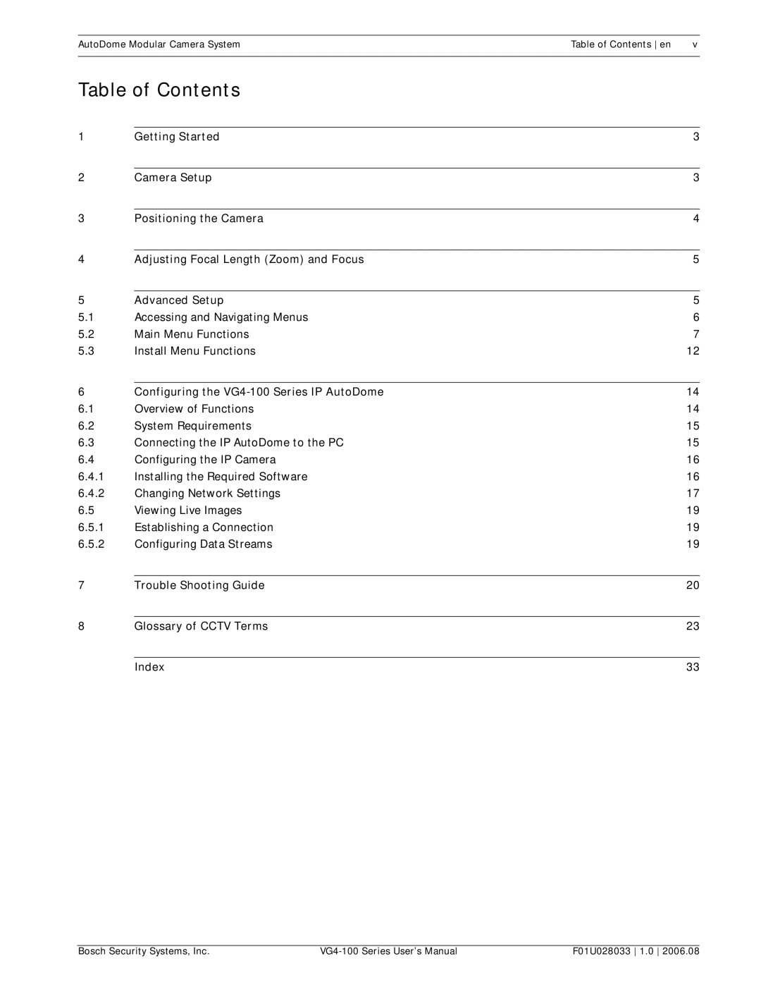 Bosch Appliances VG4-100 user manual Table of Contents 