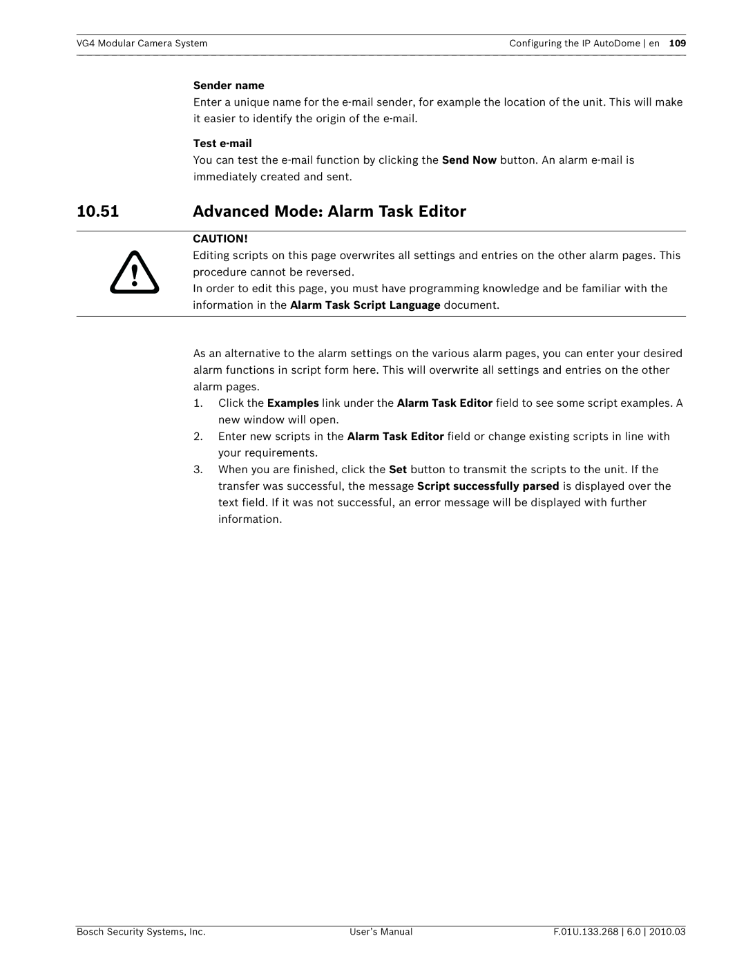 Bosch Appliances VG4-500I, VG4-200, VG4-300 user manual Advanced Mode Alarm Task Editor, Sender name, Test e-mail 