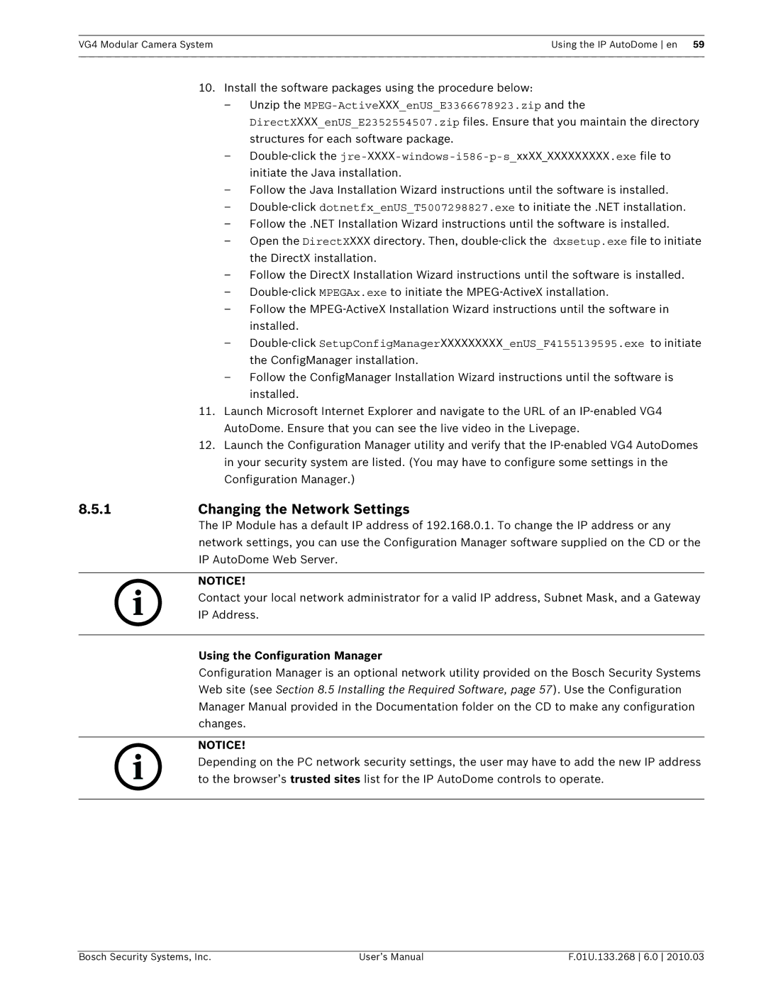 Bosch Appliances VG4-500I, VG4-200 1Changing the Network Settings, Install the software packages using the procedure below 