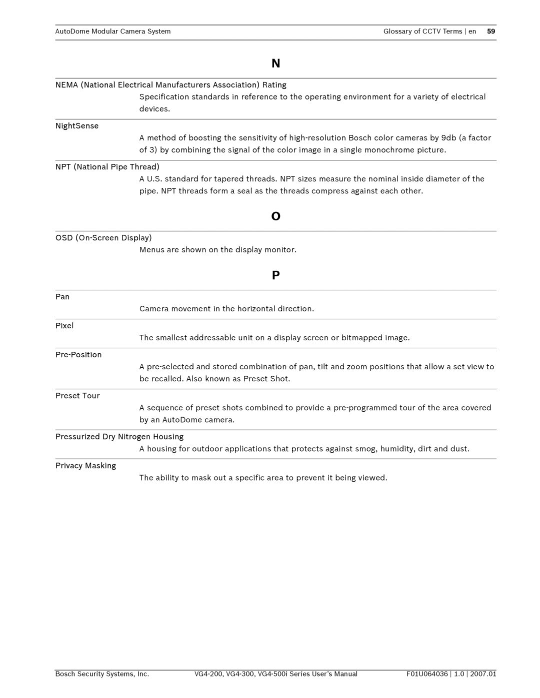 Bosch Appliances VG4-200 Nema National Electrical Manufacturers Association Rating, NightSense, NPT National Pipe Thread 