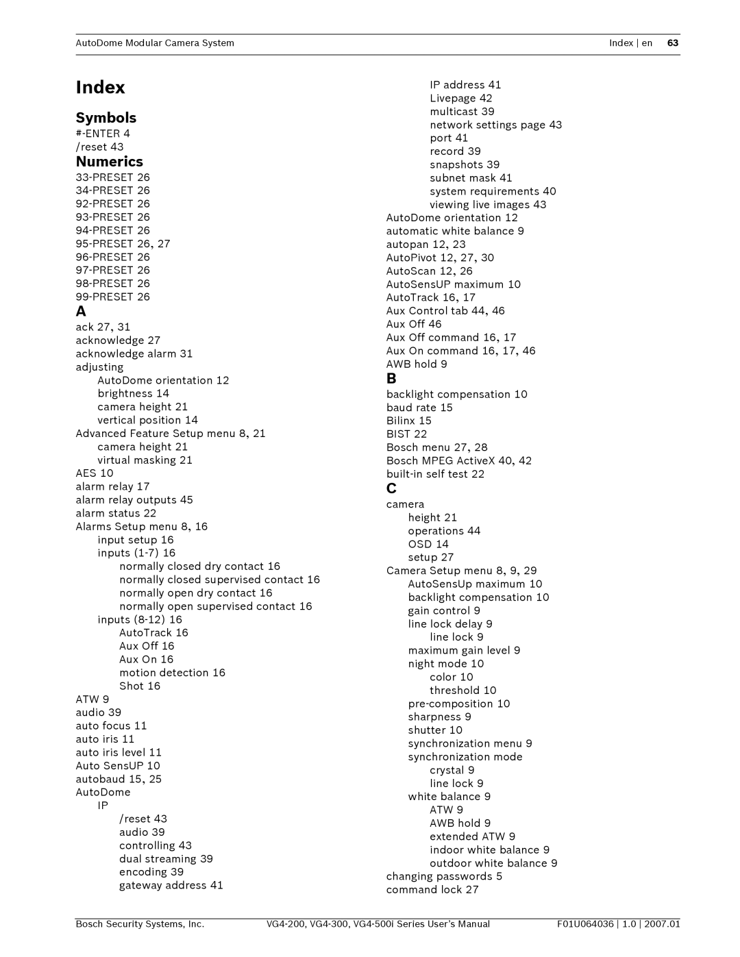 Bosch Appliances VG4-300, VG4-200, VG4-500I user manual Index, Numerics 