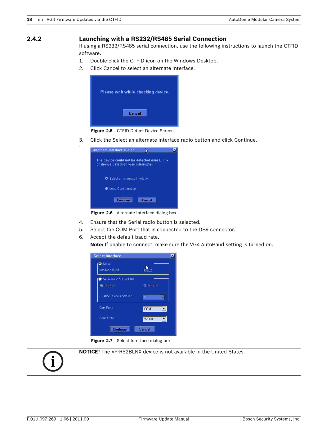 Bosch Appliances VG4 manual Launching with a RS232/RS485 Serial Connection, Ctfid Detect Device Screen 