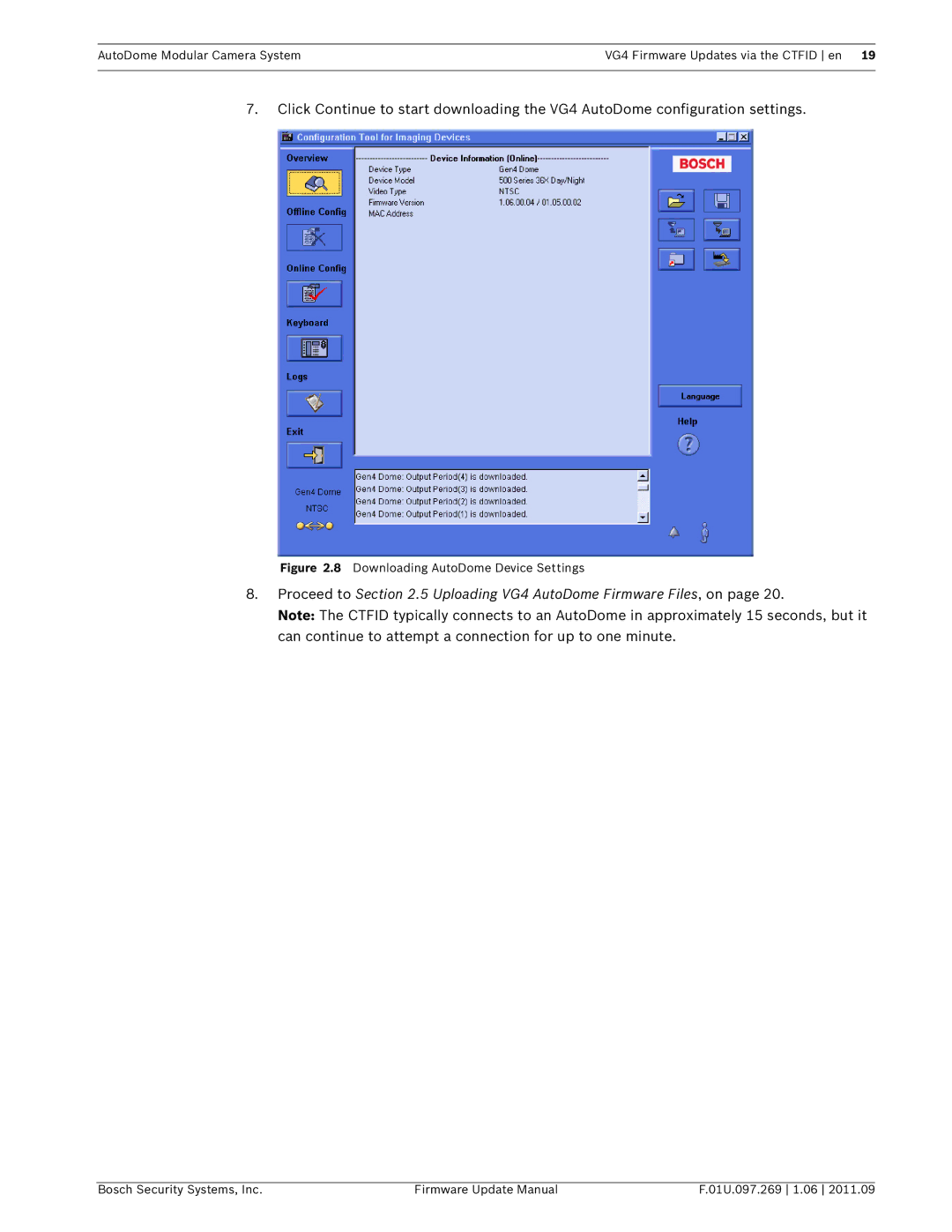 Bosch Appliances VG4 manual Downloading AutoDome Device Settings 