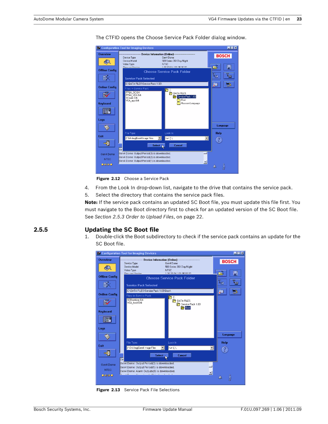 Bosch Appliances VG4 manual 5Updating the SC Boot file, Choose a Service Pack 