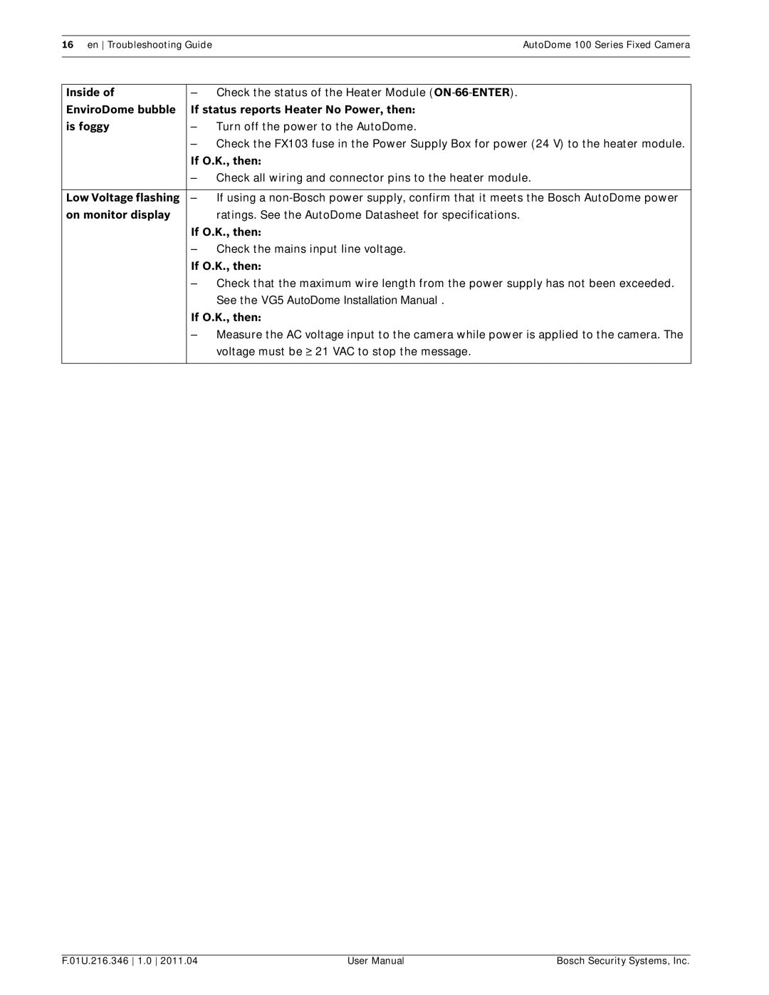 Bosch Appliances VG5 100 user manual Inside, Low Voltage flashing, On monitor display 