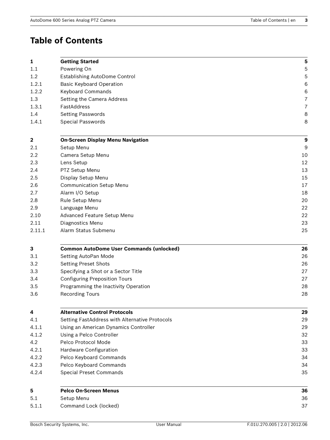 Bosch Appliances VG5 600 user manual Table of Contents 