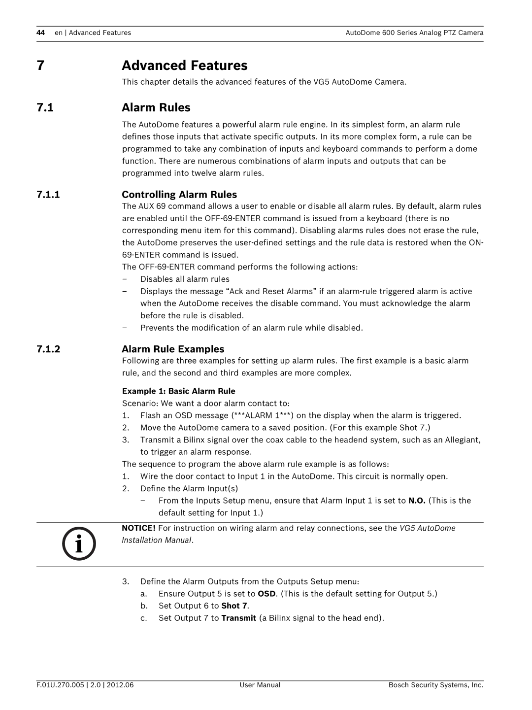 Bosch Appliances VG5 600 Advanced Features, Controlling Alarm Rules, Alarm Rule Examples, Example 1 Basic Alarm Rule 