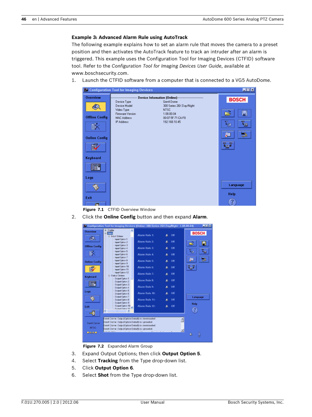 Bosch Appliances VG5 600 user manual Example 3 Advanced Alarm Rule using AutoTrack, Click Output Option 