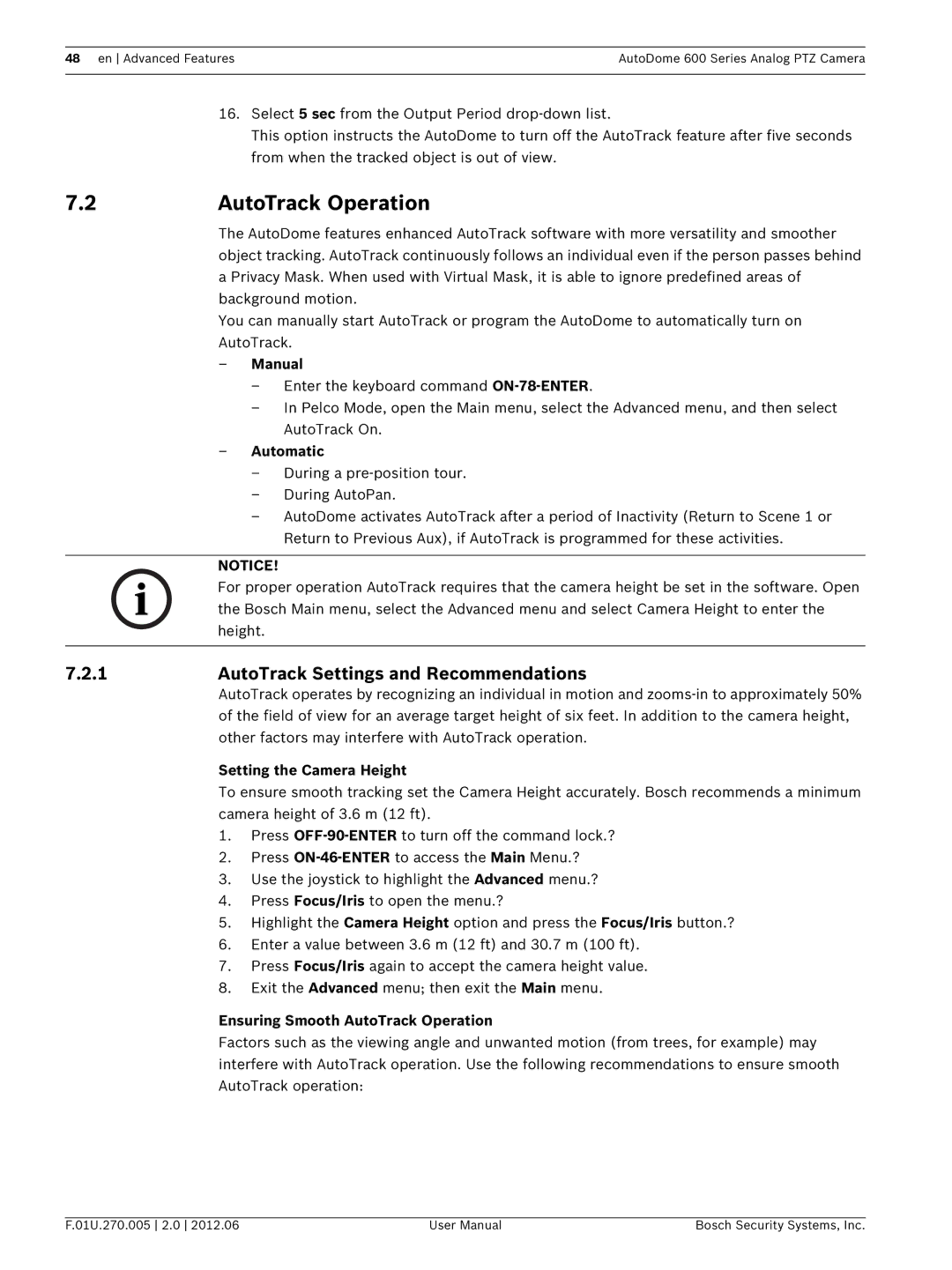 Bosch Appliances VG5 600 user manual AutoTrack Operation, AutoTrack Settings and Recommendations 