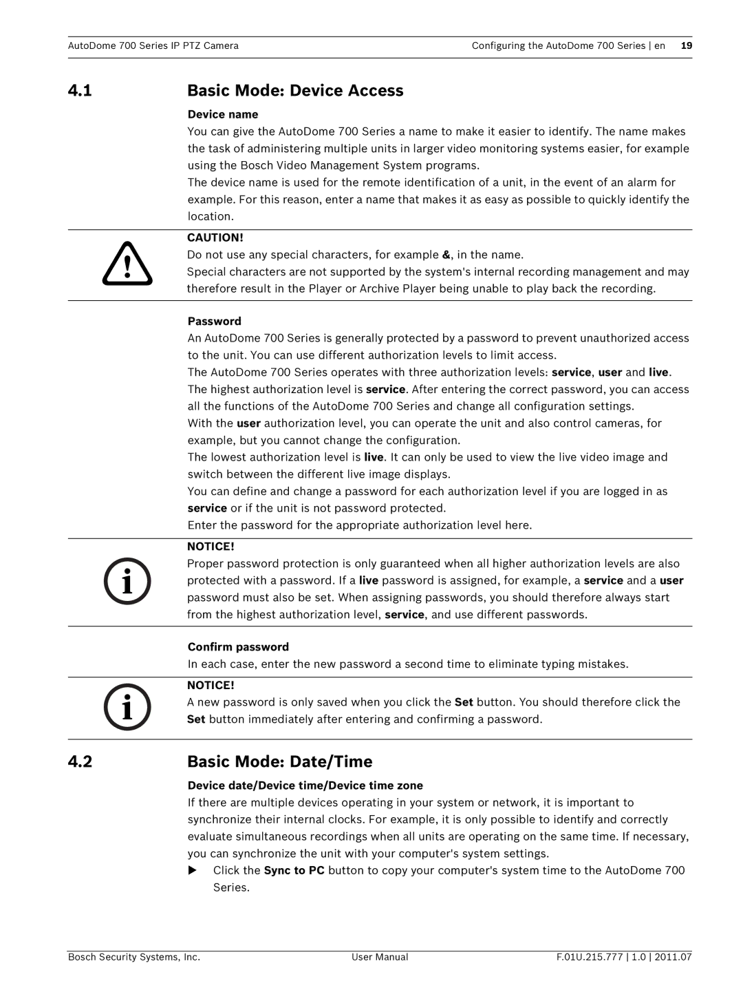 Bosch Appliances VG5 700 series user manual Basic Mode Device Access, Basic Mode Date/Time 