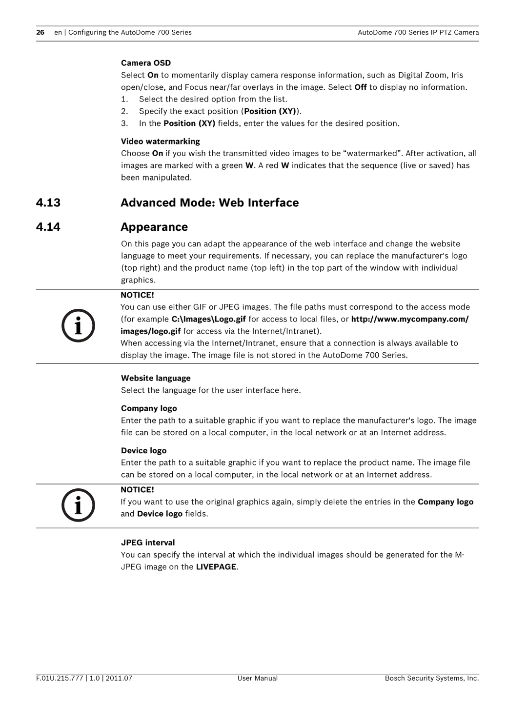 Bosch Appliances VG5 700 series user manual Advanced Mode Web Interface Appearance 