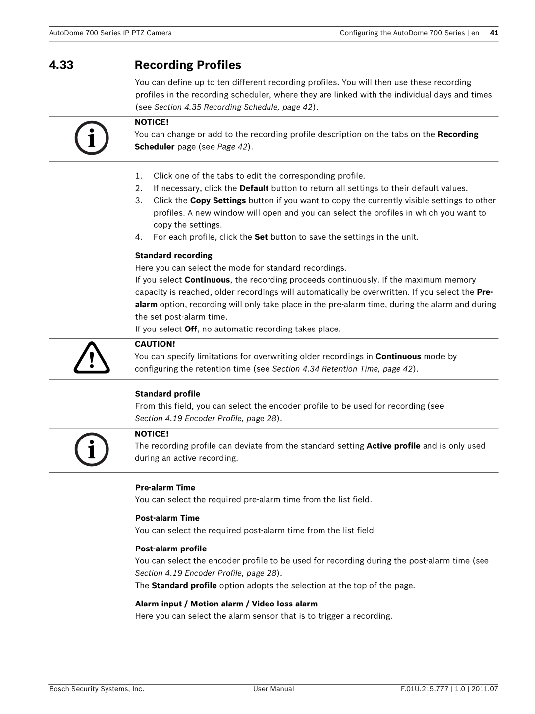 Bosch Appliances VG5 700 series user manual Recording Profiles 