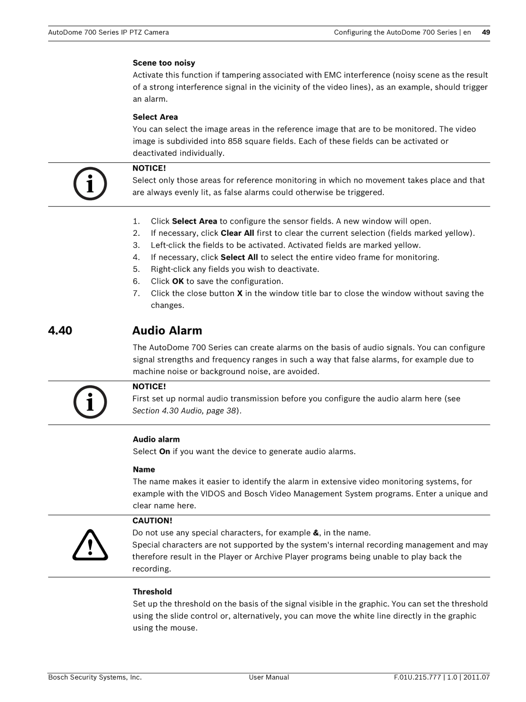 Bosch Appliances VG5 700 series user manual Audio Alarm 