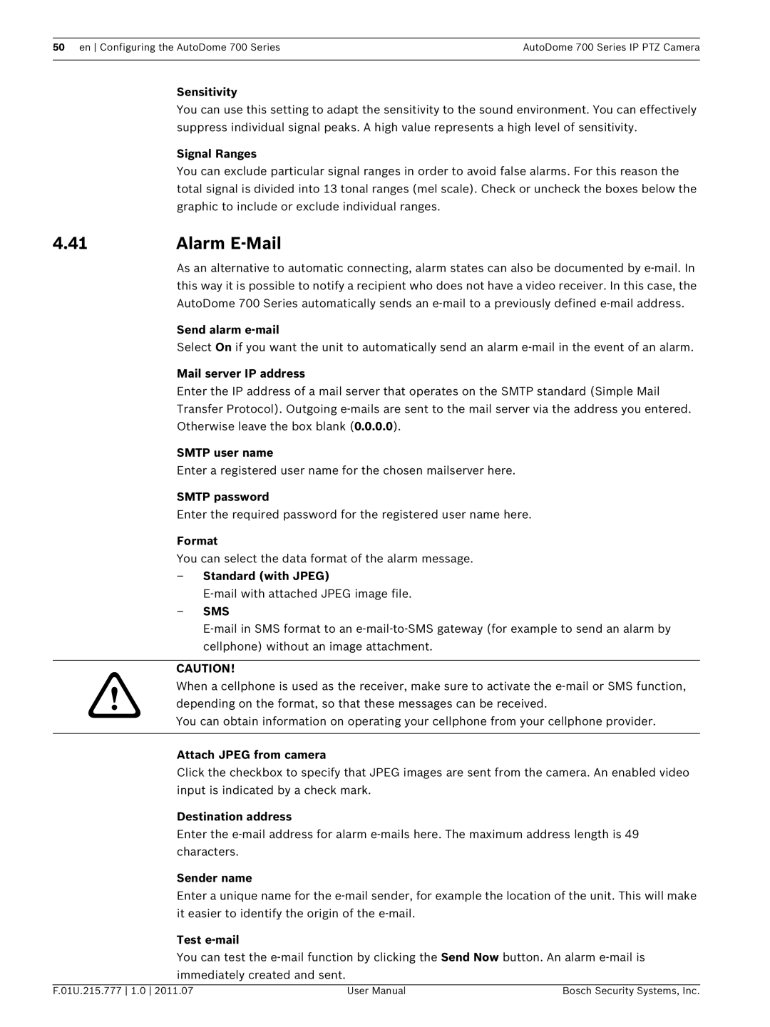 Bosch Appliances VG5 700 series user manual Alarm E-Mail 