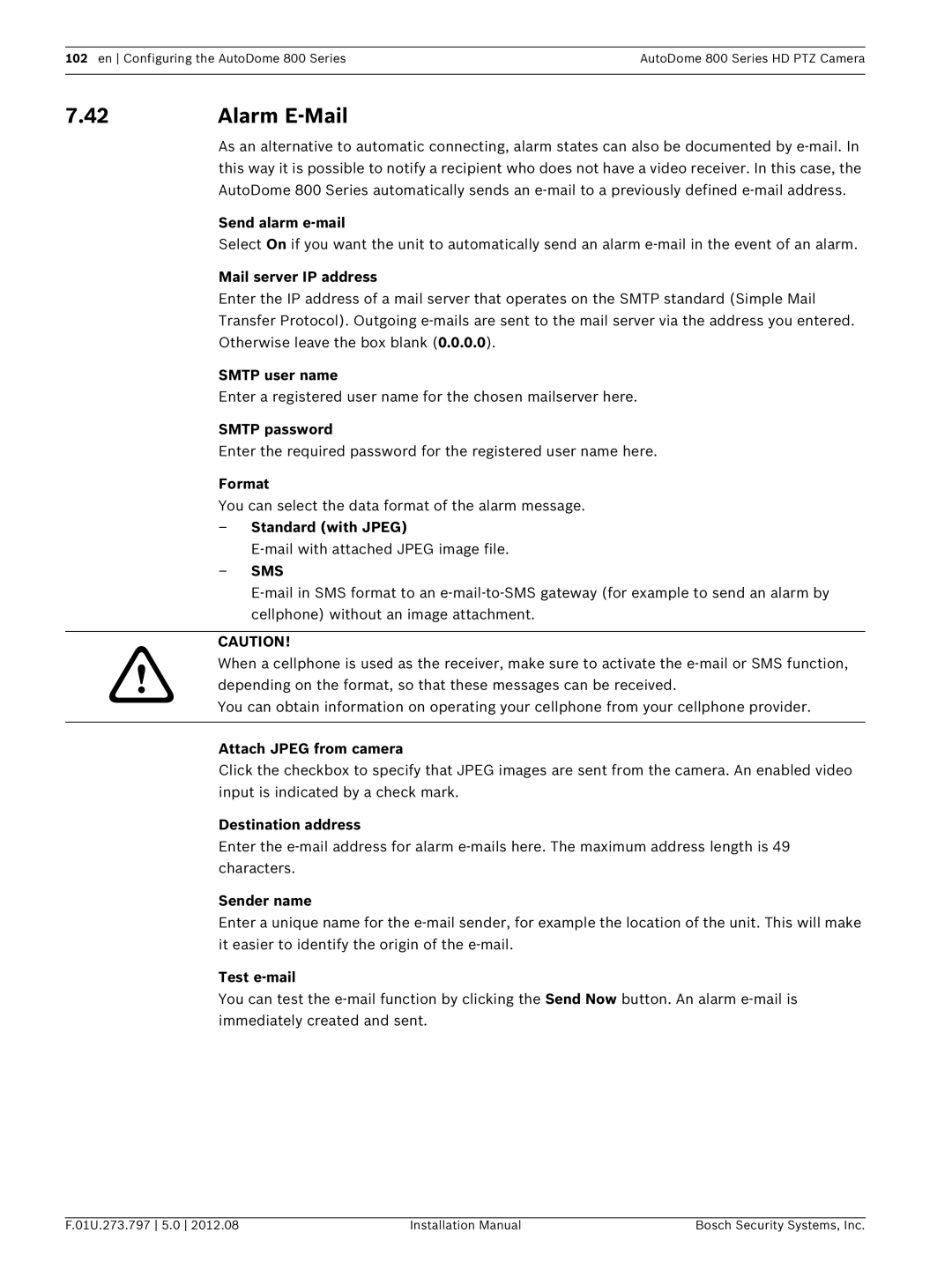 Bosch Appliances VG5 800 SERIES installation manual Alarm E-Mail 