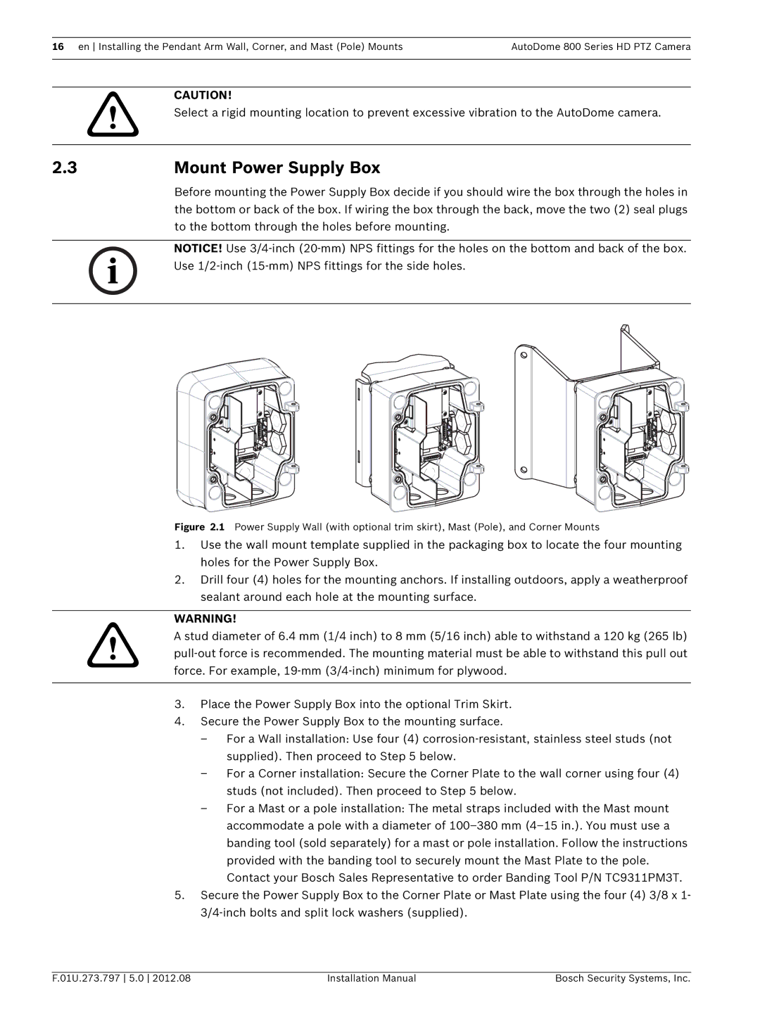 Bosch Appliances VG5 800 SERIES installation manual Mount Power Supply Box 