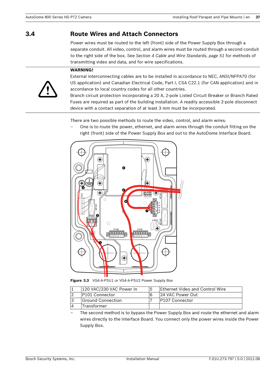 Bosch Appliances VG5 800 SERIES 4Route Wires and Attach Connectors, VG4-A-PSU1 or VG4-A-PSU2 Power Supply Box 