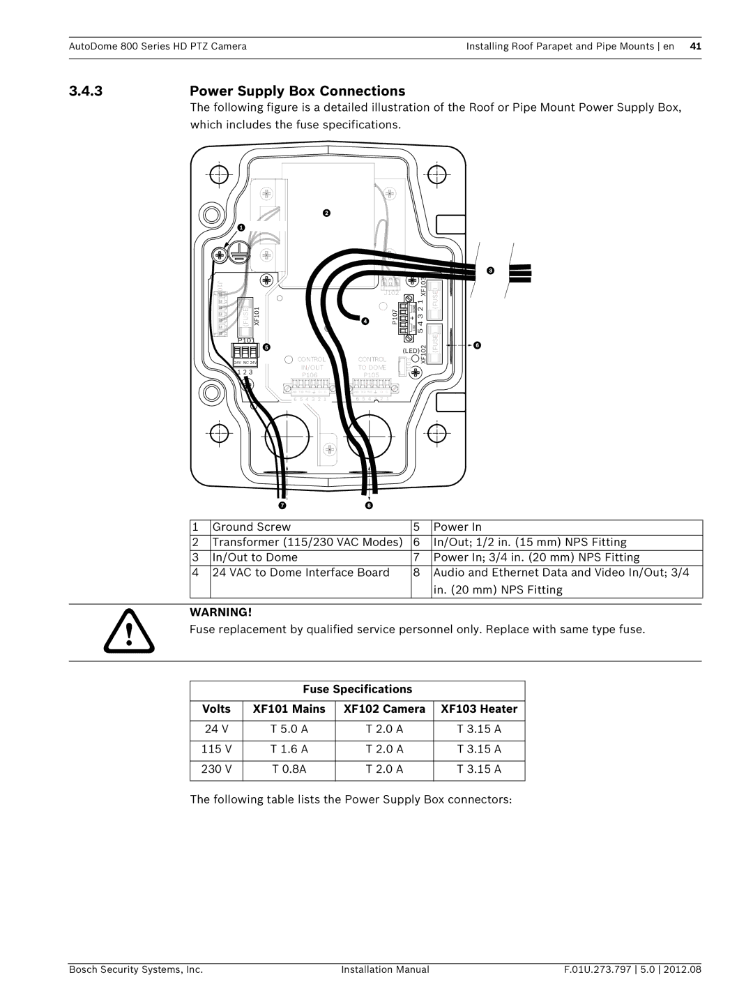 Bosch Appliances VG5 800 SERIES installation manual 3Power Supply Box Connections 