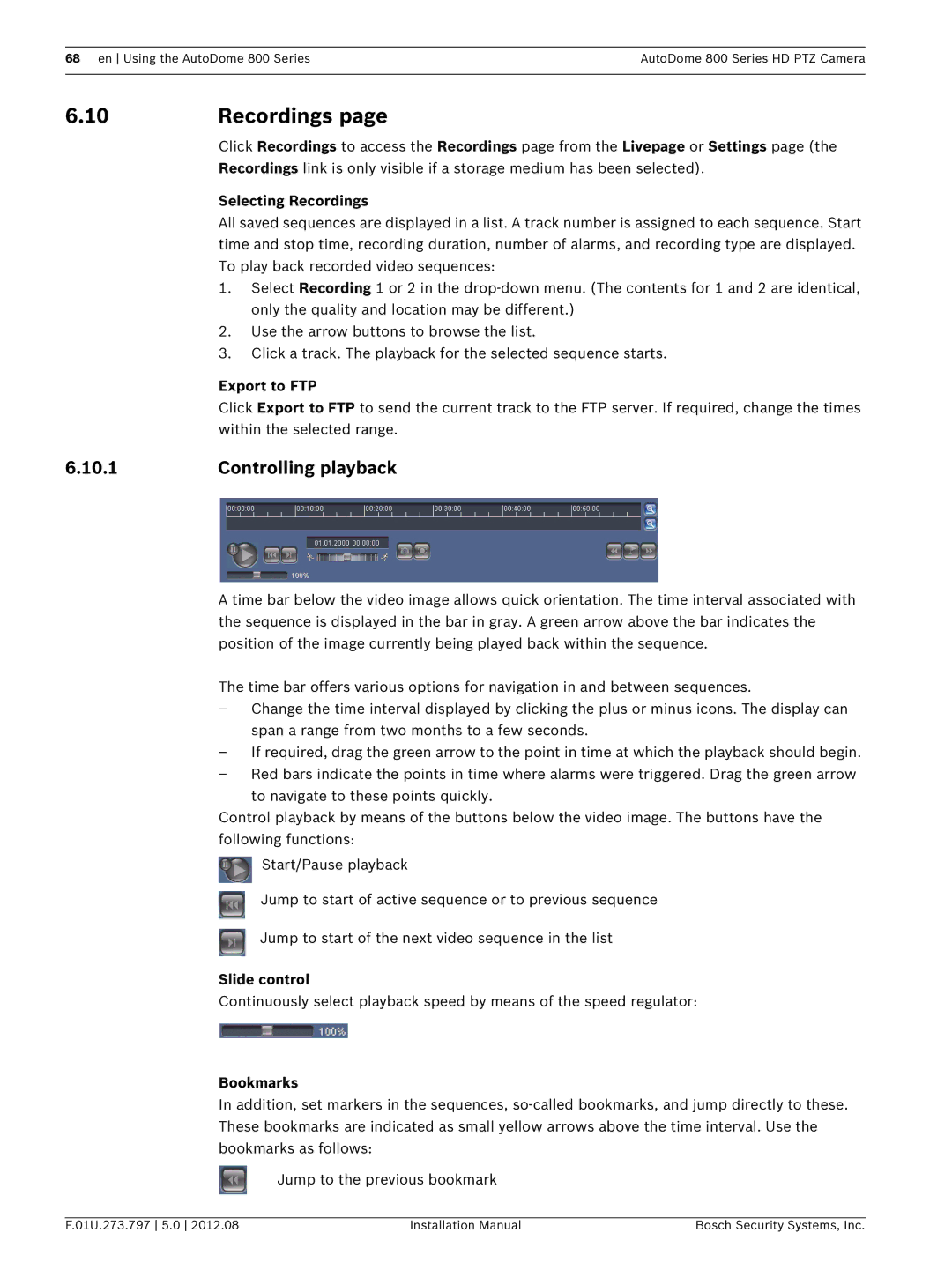 Bosch Appliances VG5 800 SERIES installation manual Recordings, Controlling playback 