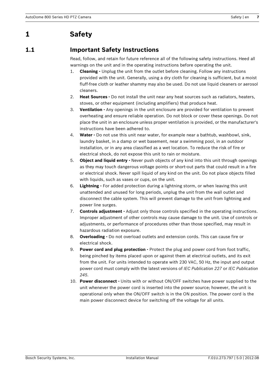 Bosch Appliances VG5 800 SERIES installation manual 1Safety, Important Safety Instructions 