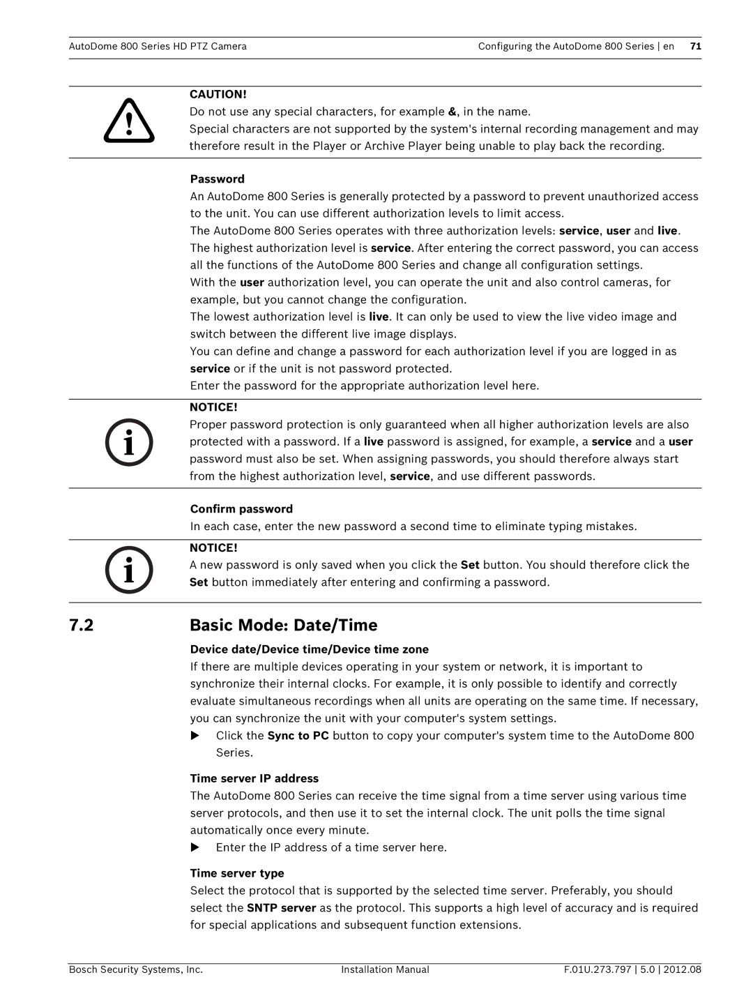 Bosch Appliances VG5 800 SERIES installation manual Basic Mode Date/Time 