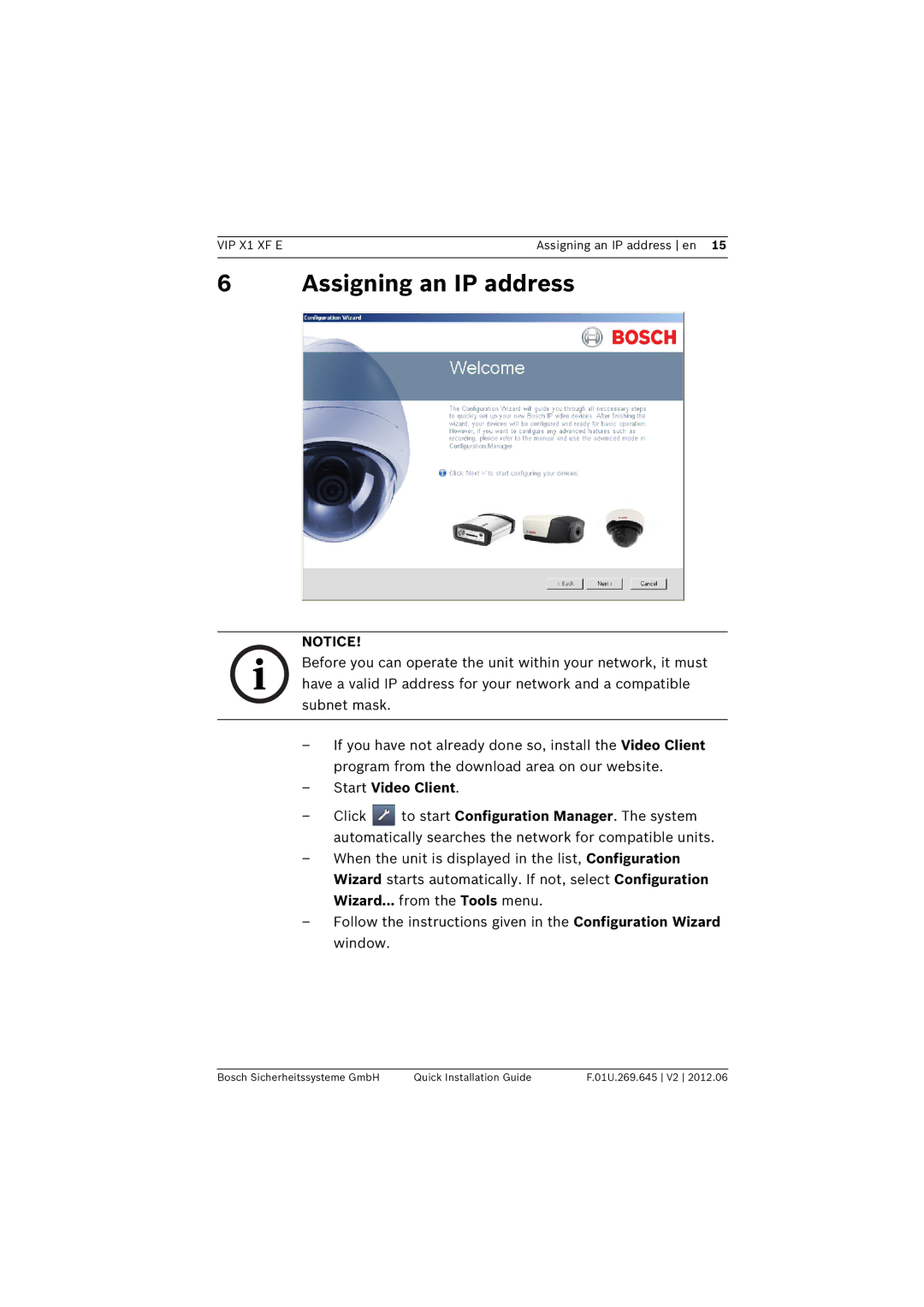 Bosch Appliances VIP X1 XF E manual Assigning an IP address, Start Video Client 