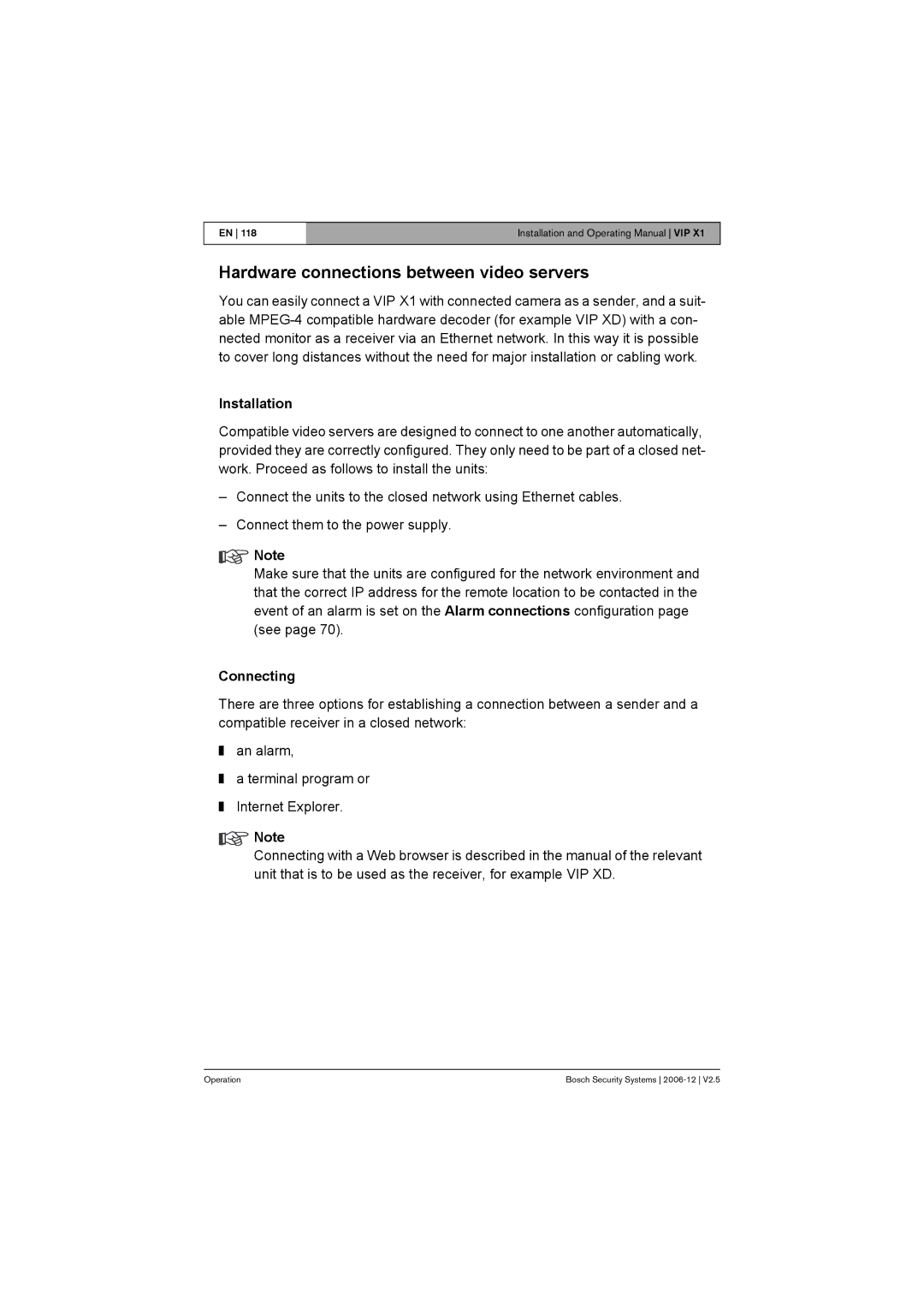 Bosch Appliances VIP X1 manual Hardware connections between video servers, Connecting 