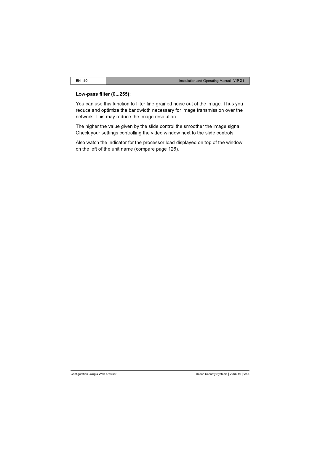 Bosch Appliances VIP X1 manual Low-pass filter 