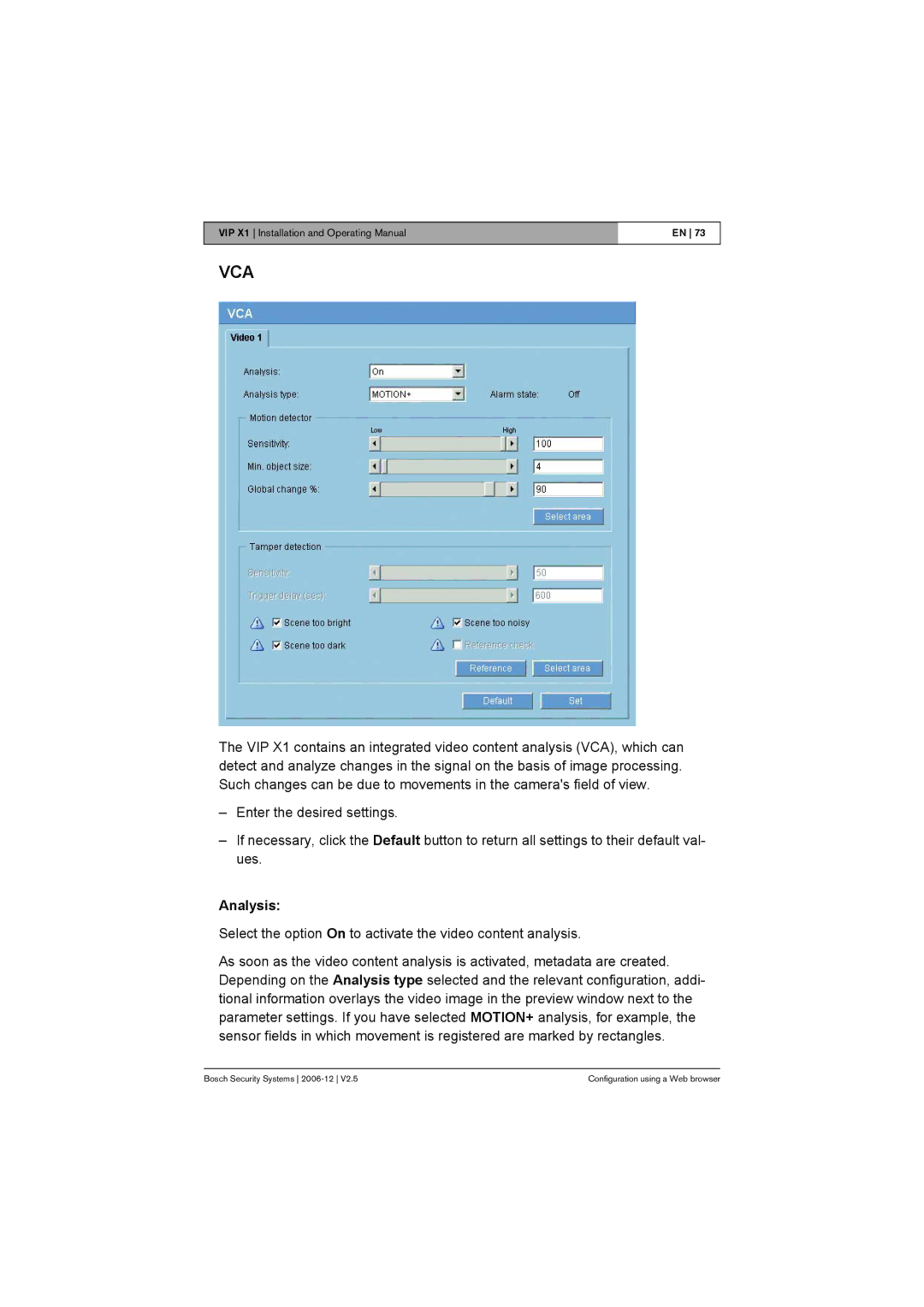 Bosch Appliances VIP X1 manual Vca, Analysis 