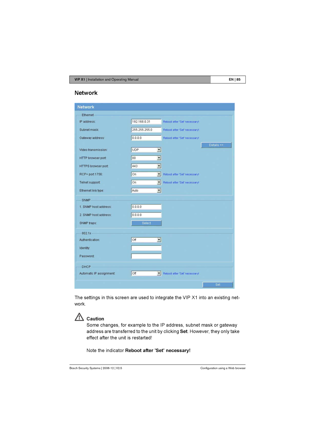 Bosch Appliances VIP X1 manual Network 