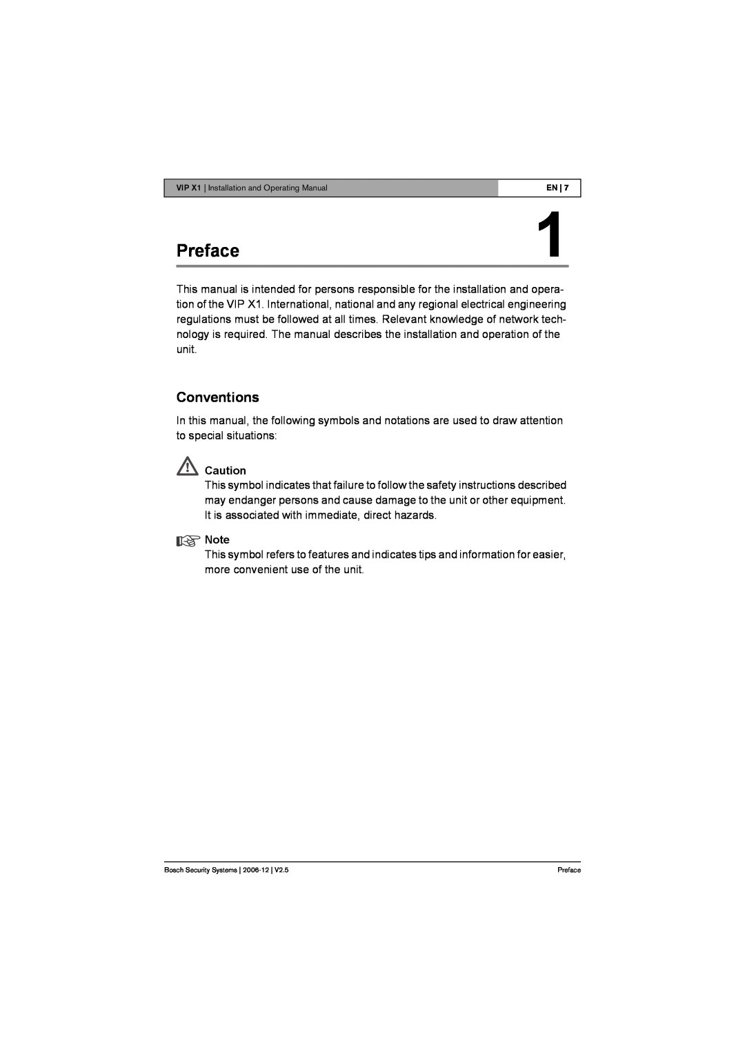 Bosch Appliances VIP X1 manual Preface, Conventions 