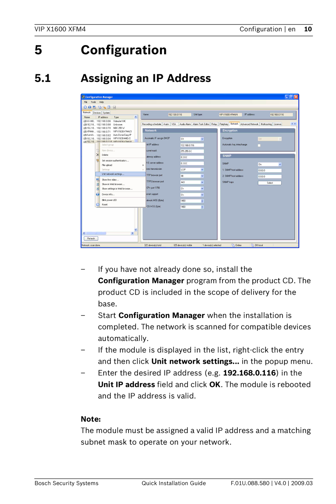 Bosch Appliances VIPX 1600X FM4 manual Configuration, Assigning an IP Address 