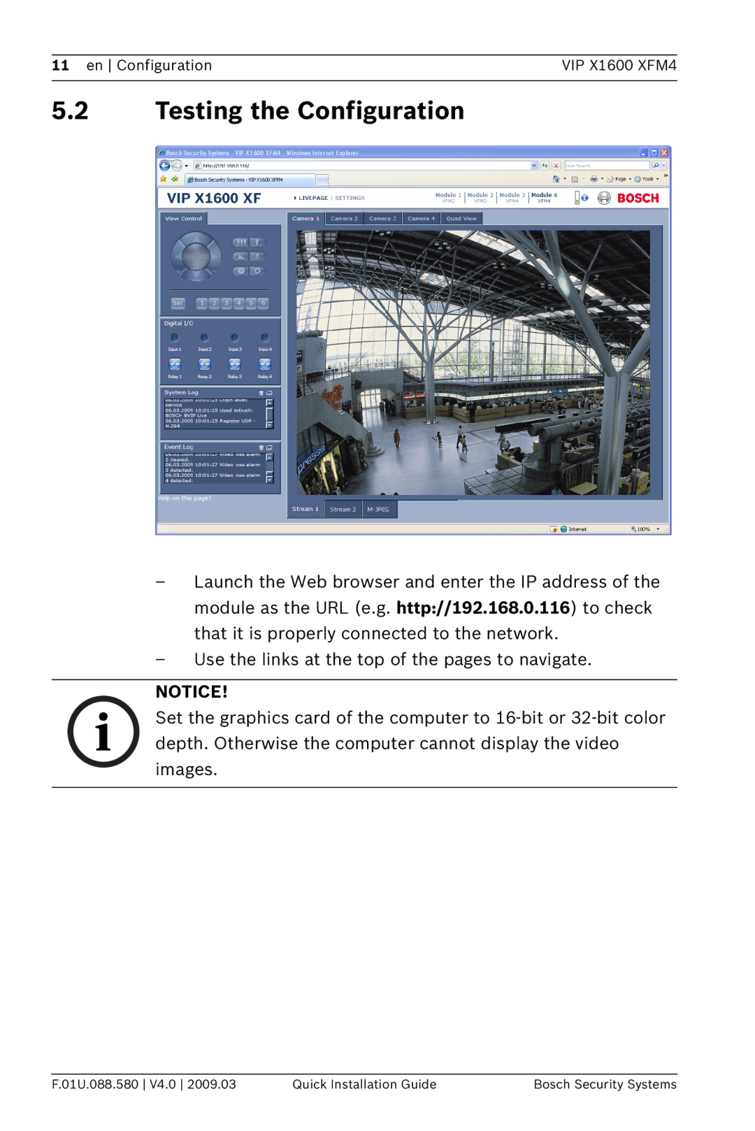 Bosch Appliances VIPX 1600X FM4 manual Testing the Configuration 