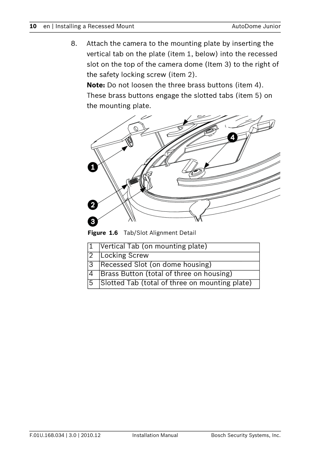 Bosch Appliances VJR-A3-IC installation manual Vertical Tab on mounting plate 