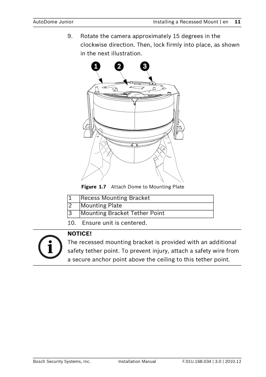 Bosch Appliances VJR-A3-IC installation manual Attach Dome to Mounting Plate 