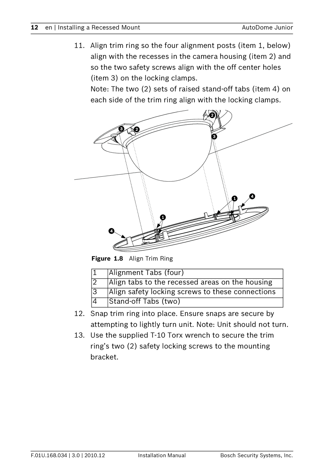 Bosch Appliances VJR-A3-IC installation manual Align Trim Ring 