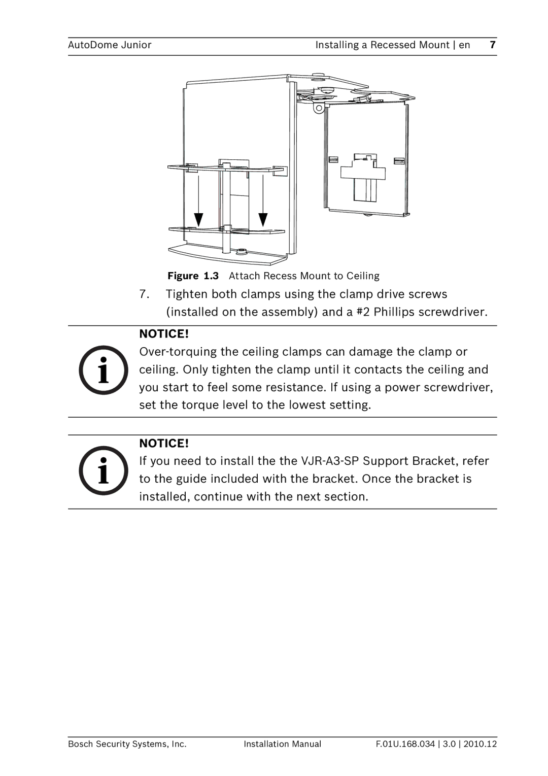 Bosch Appliances VJR-A3-IC installation manual Attach Recess Mount to Ceiling 